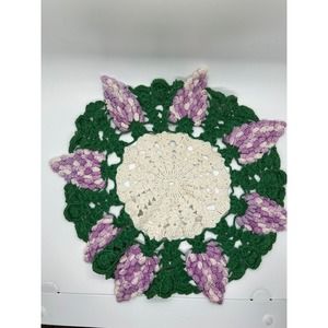 Vintage Grape Pattern Doily Purple Green Size 13x13 inches